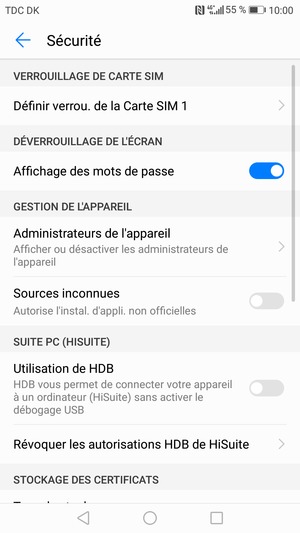 Sélectionnez Définir verrou. de la Carte SIM