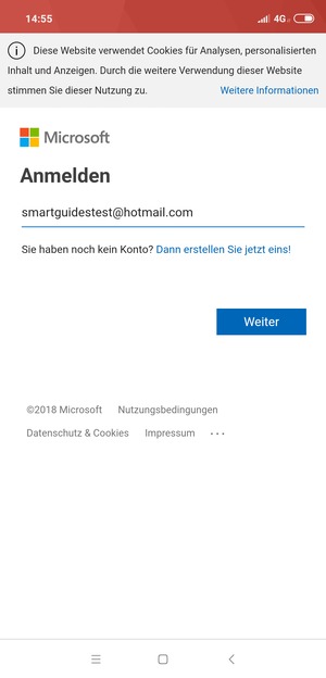 Geben Sie Ihre Hotmail Adresse ein und wählen Sie Weiter
