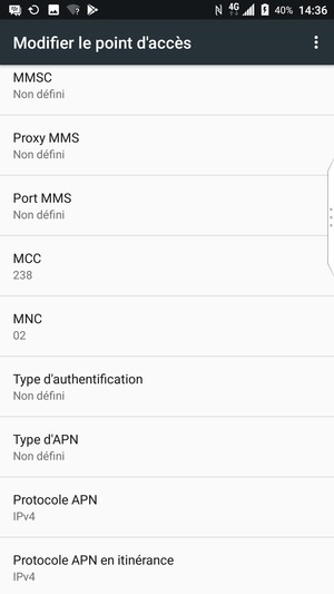 Faites défiler vers le bas et saisissez les informations MMS