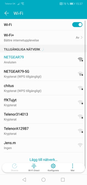 Du är nu ansluten till Wi-Fi nätverket