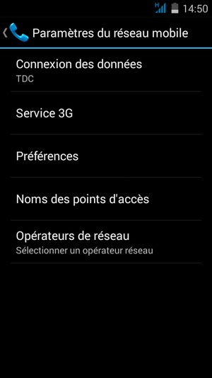 Sélectionnez Service 3G