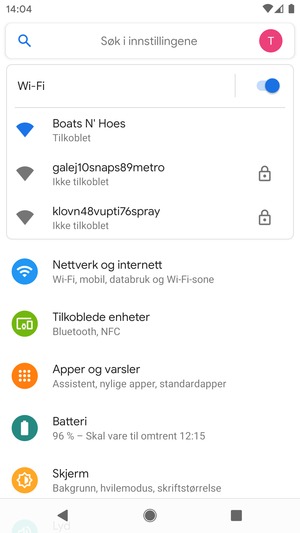 Du er nå koblet til Wi-Fi-nettverket