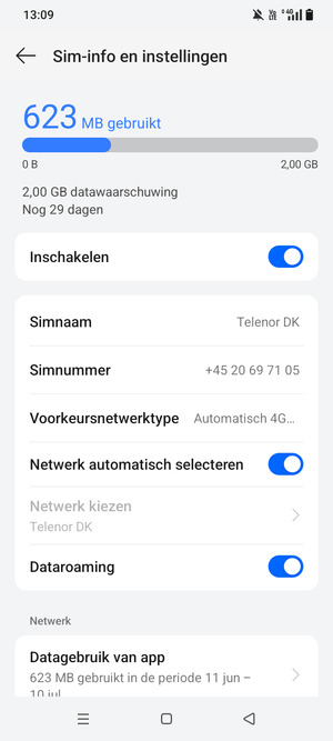 Schakel Dataroaming in of uit