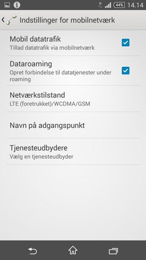 Slå Dataroaming til eller fra