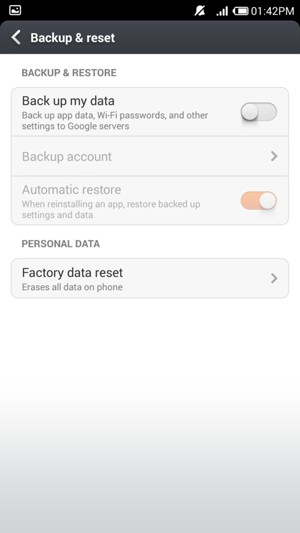Turn on Back up my data