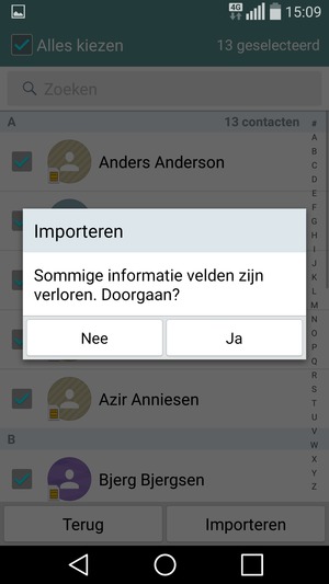 Selecteer Ja