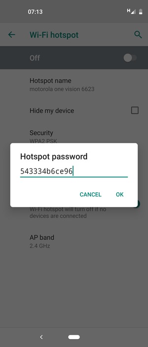 Enter a Wi-Fi hotspot password of at least 8 characters and select OK