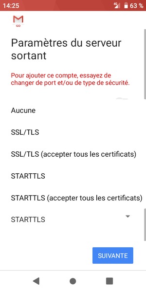 Sélectionnez Aucune puis SUIVANTE