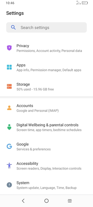 Return to the Settings menu and select Accounts
