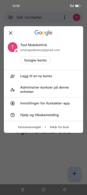 Velg Innstillinger for Kontakter-app