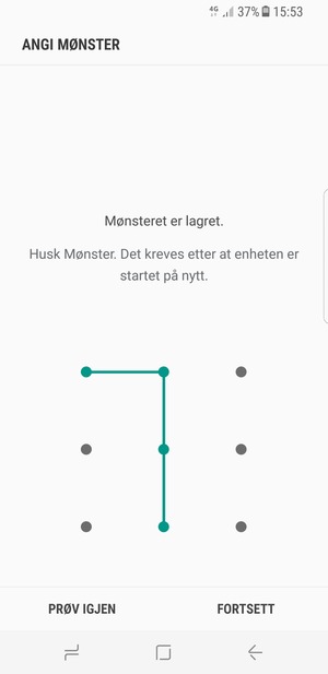 Tegn et opplåsingsmønster og velg FORTSETT