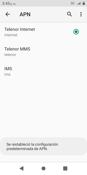 El teléfono se reiniciará con la configuración predeterminada de Internet y MMS