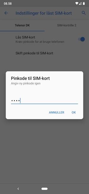 Bekræft din nye pinkode til SIM-kort og vælg OK