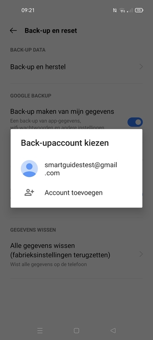 Selecteer uw back-up-account