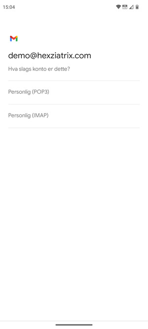 Velg Personlig (POP3) eller Personlig (IMAP)