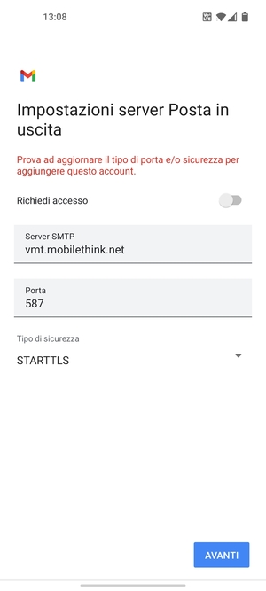 Seleziona Tipo di sicurezza