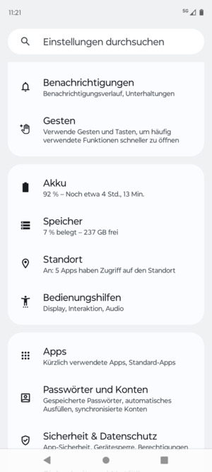 Scrollen Sie und wählen Sie Standort