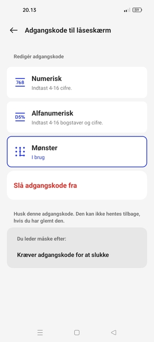 Din telefon er nu sikret med en skærmlås