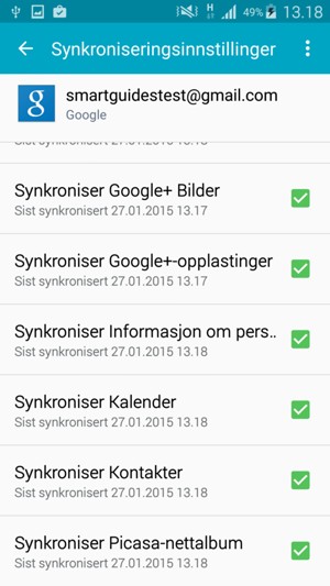 Kryss av i alle avkrysningsboksene og velg menyknappen
