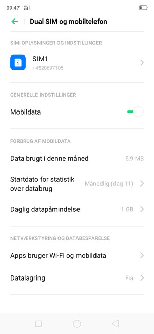 Vælg SIM1 eller SIM2