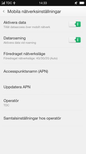 Slå på eller stäng av Dataroaming