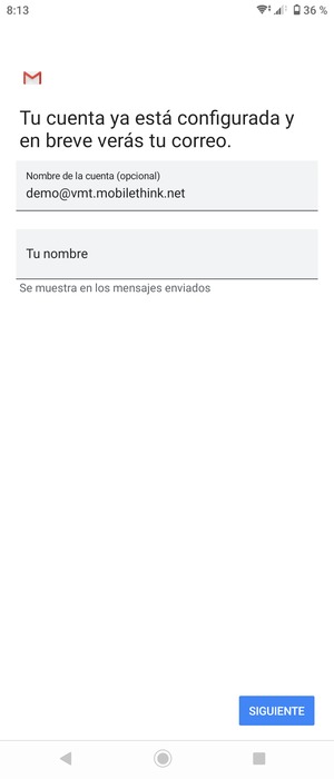 Déle a su cuenta un nombre y escriba su nombre. Seleccione SIGUIENTE