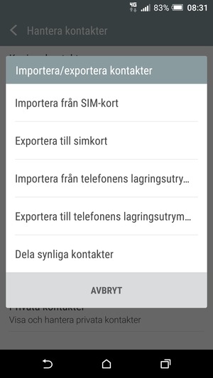Välj Importera från SIM-kort