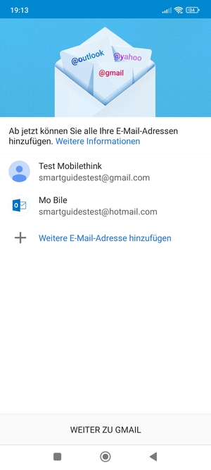 Wählen Sie WEITER ZU GMAIL