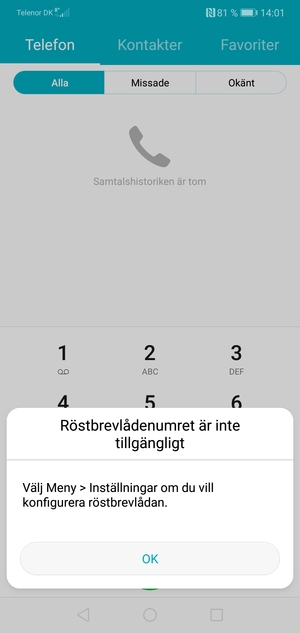 Om din röstbrevlåda inte är installerad, välj OK