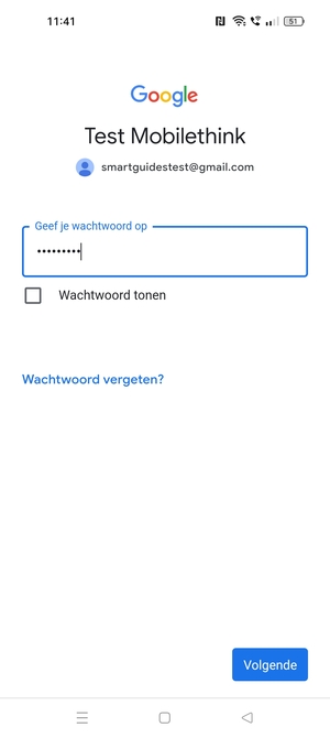 Voer uw wachtwoord in en selecteer Volgende