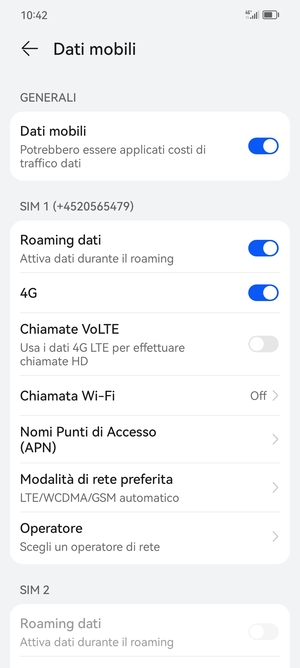 Attiva o disattiva Roaming dati