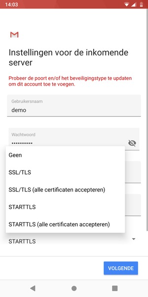 Selecteer Geen en VOLGENDE