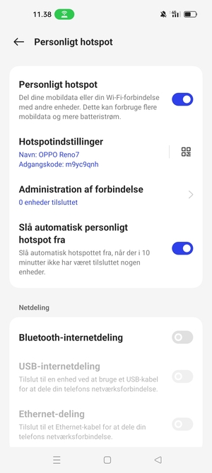 Din telefon er nu sat op til brug som modem