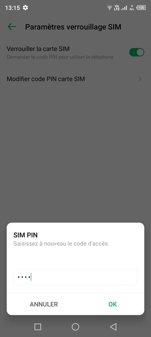 Veuillez confirmer votre nouveau code PIN de la carte SIM et sélectionner OK