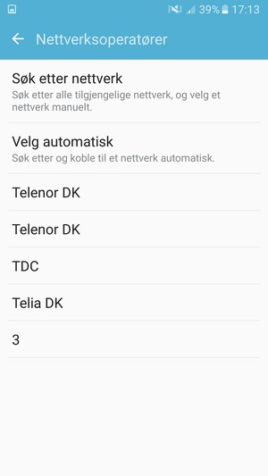 Velg en nettverksoperatør fra listen