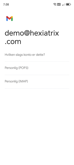 Vælg Personlig (POP3) eller Personlig (IMAP)