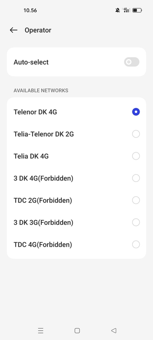 Select a network operator from the list