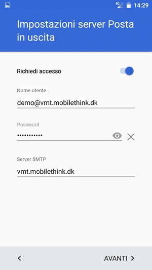 Inserisci l'indirizzo del server di posta in uscita