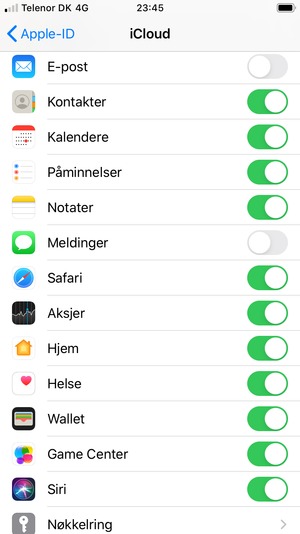 Velg tjenestene du vil sikkerhetskopiere