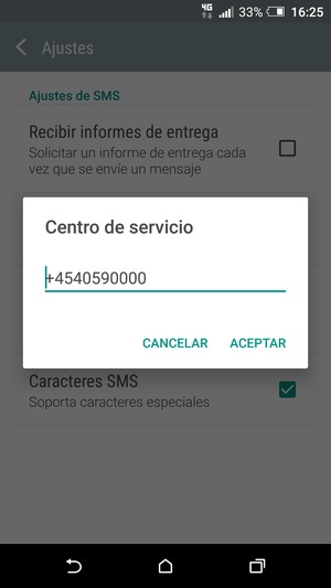 Introduzca el número de Centro de servicio y seleccione ACEPTAR