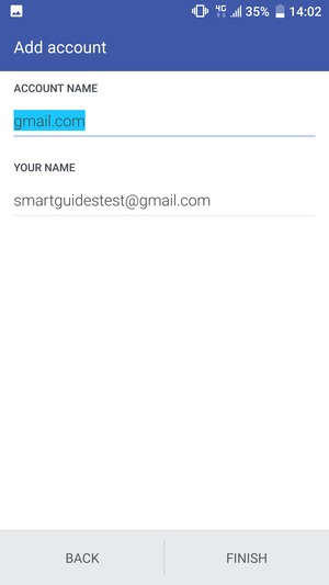 Give your account a name and enter your name. Select FINISH