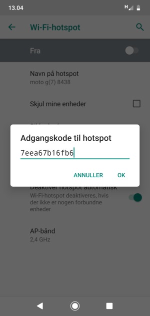 Indtast en Wi-Fi-hotspot adgangskode på minimum 8 tegn og vælg OK