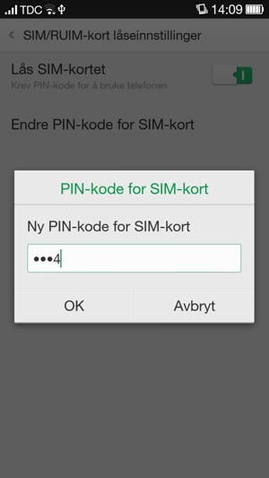 Skriv inn Ny PIN-kode for SIM-kort og velg OK