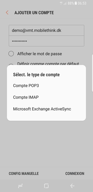 Sélectionnez Compte POP3 ou Compte IMAP