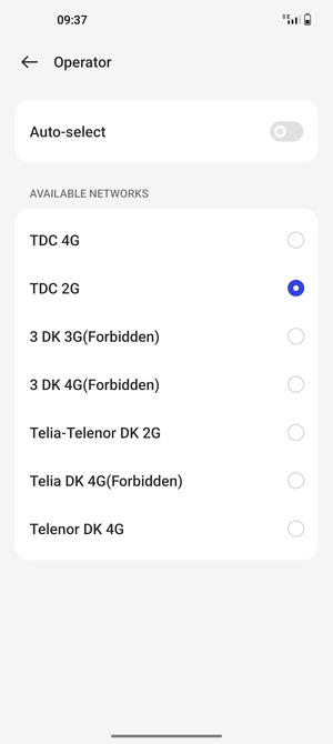 Select a network operator from the list