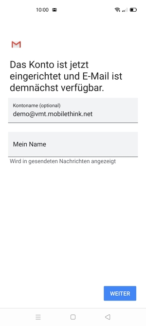 Geben Sie Ihrem Konto einen Namen und geben Sie Ihren Namen ein. Wählen Sie WEITER