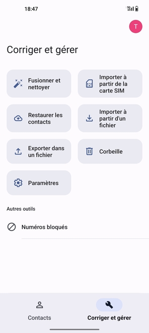 Sélectionnez Importer à partir de la carte SIM