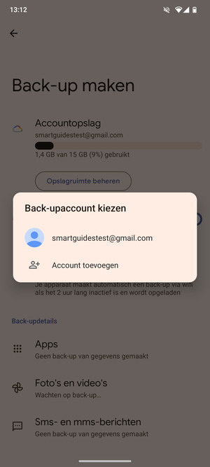 Selecteer uw back-up-account