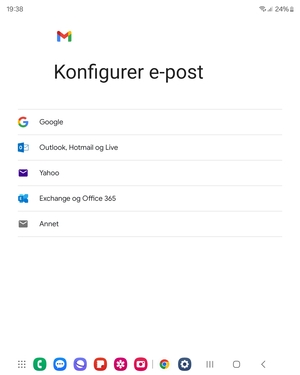 Velg Exchange og Office 365
