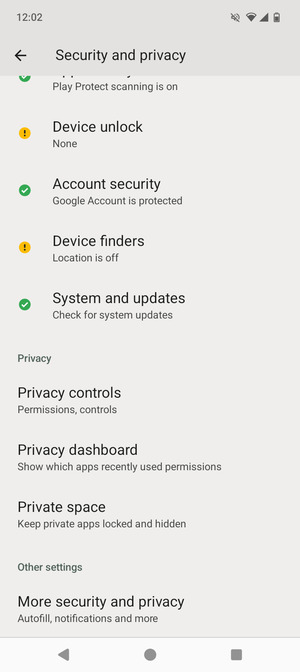 Scroll to and select More security and privacy